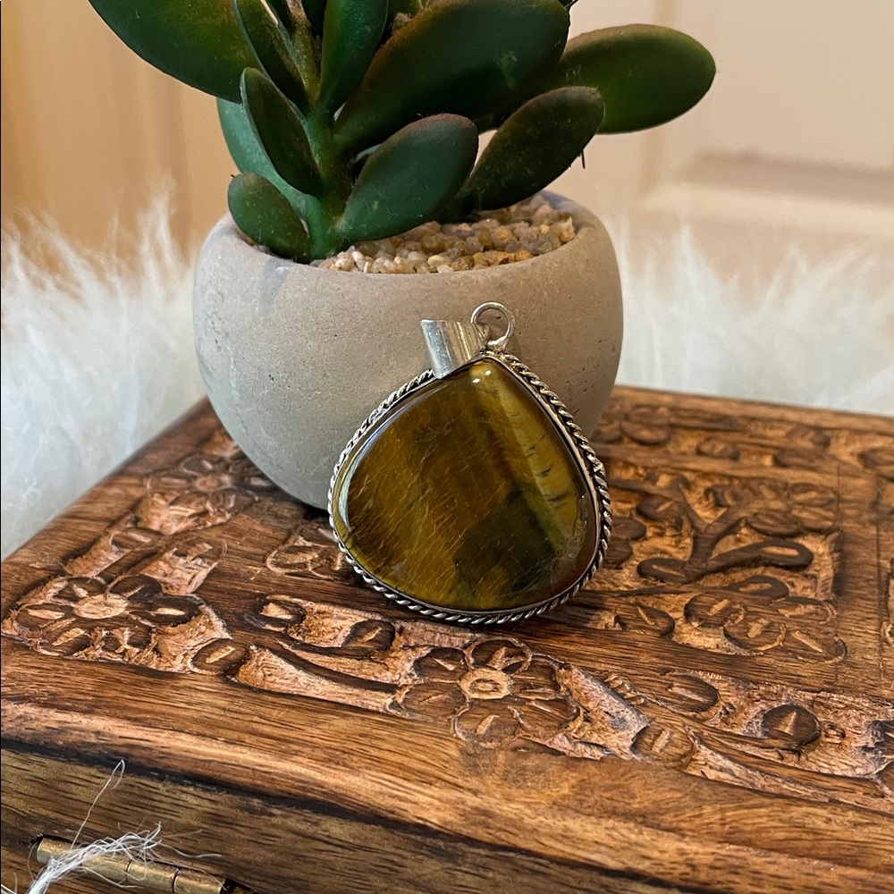 Tiger's Eye Pendant with Silver Trim
